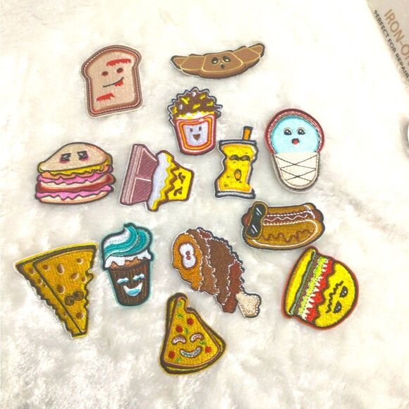 Set of 13 iron on food themed patches brand new - Picture 1 of 4